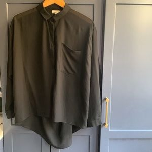 Black Sheer Button Down Loose Top- Size M- Cutout Back- High-Low Hem